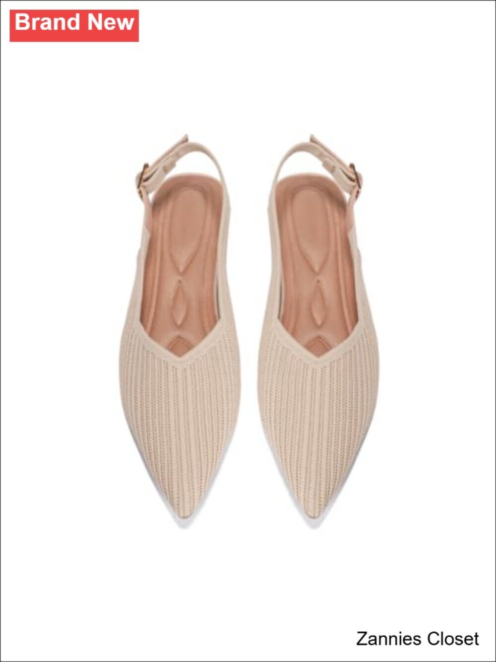 ✨ Pointed Toe Knit Ballet Flats Adjustable Slingback Ankle Strap Arch Support